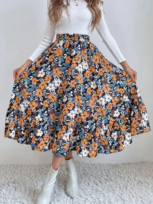 printed-ruffle-hem-midi-skirt