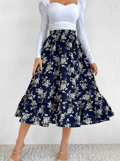 printed-ruffle-hem-midi-skirt