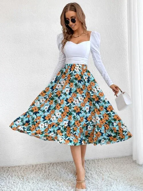 printed-ruffle-hem-midi-skirt