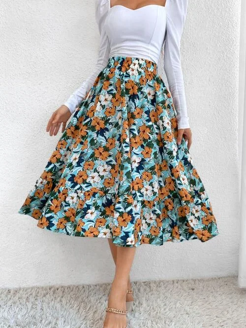 printed-ruffle-hem-midi-skirt