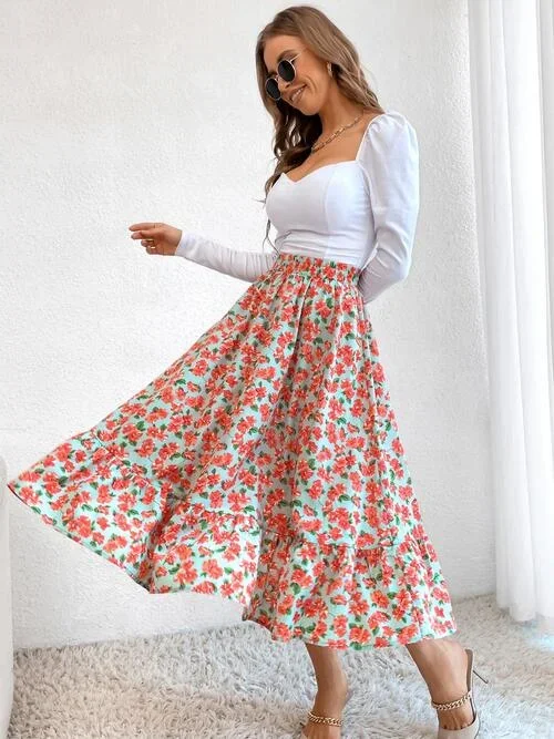 printed-ruffle-hem-midi-skirt