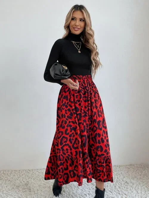 printed-ruffle-hem-midi-skirt