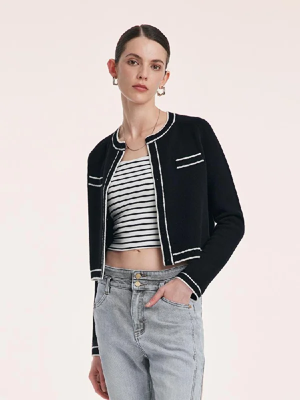 Pure Wool Knit Crop Women Cardigan