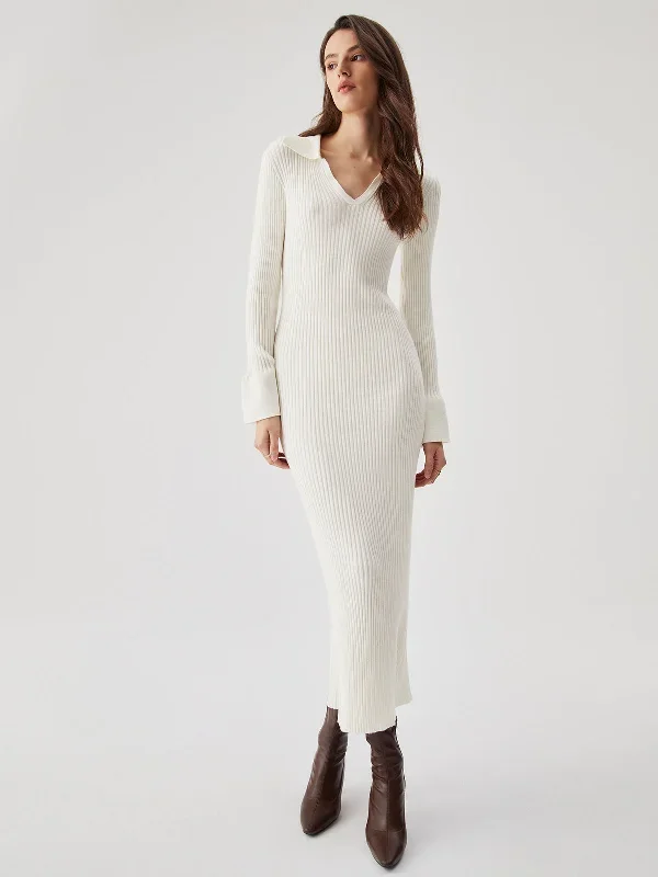 ribbed-knit-long-sleeve-v-neck-collar-long-dress