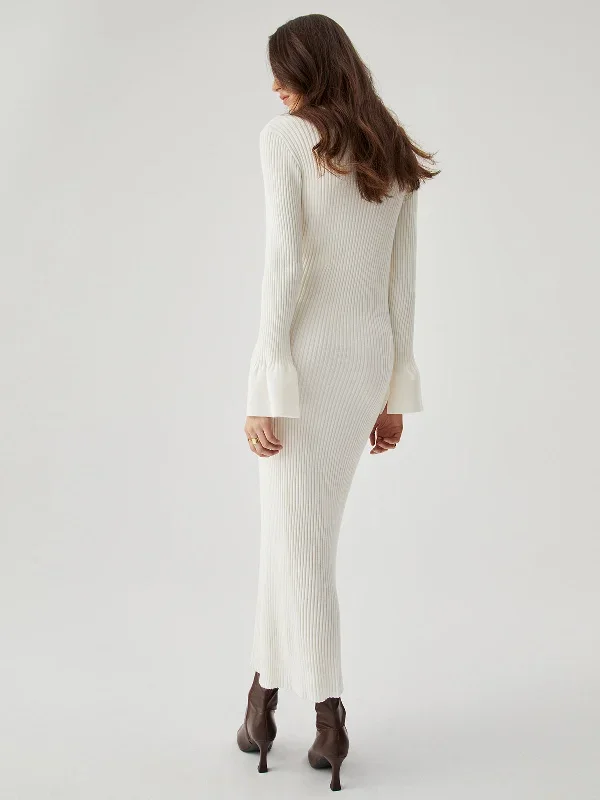 ribbed-knit-long-sleeve-v-neck-collar-long-dress