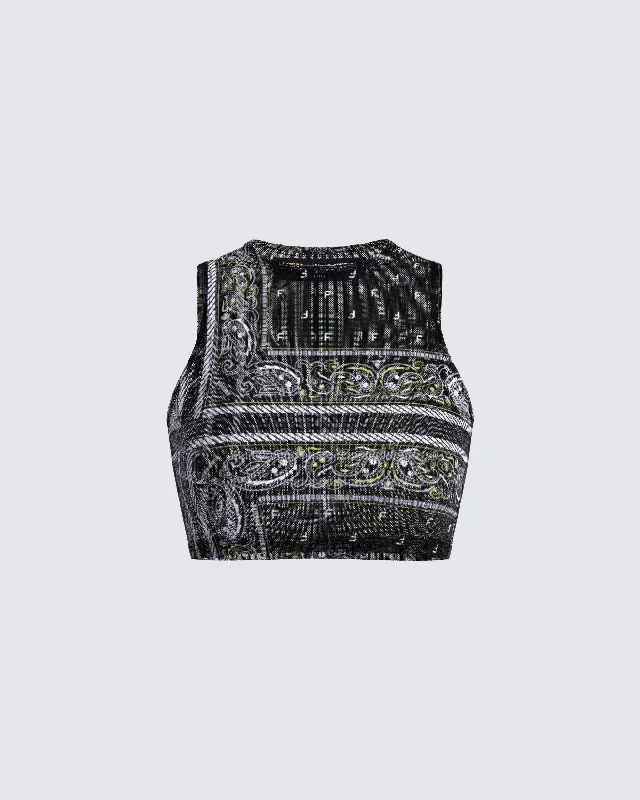 Rikku Black Bandana Mesh Crop Top