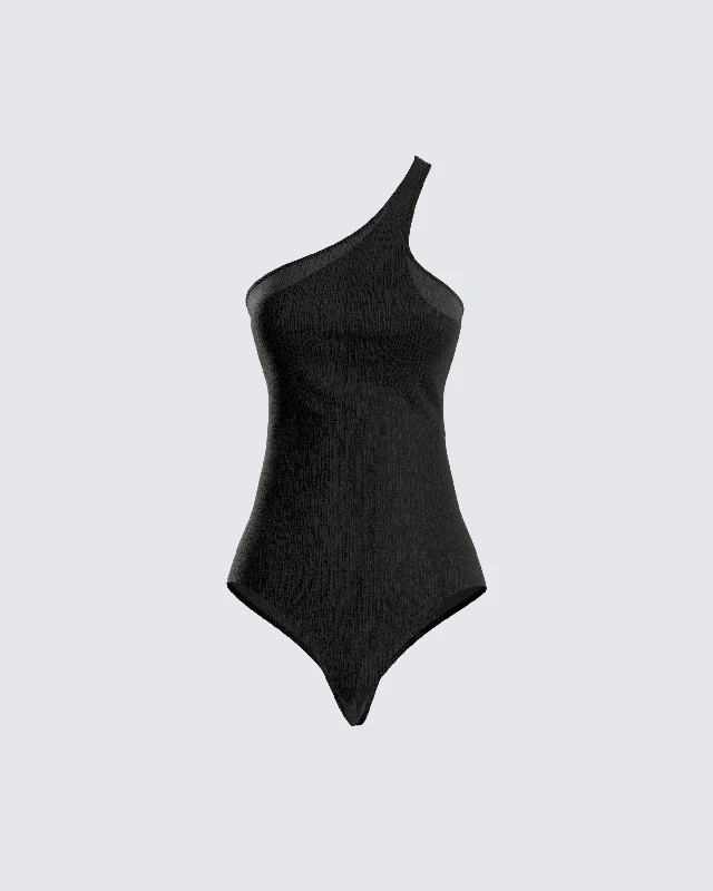 Samantha Black Pleated Bodysuit