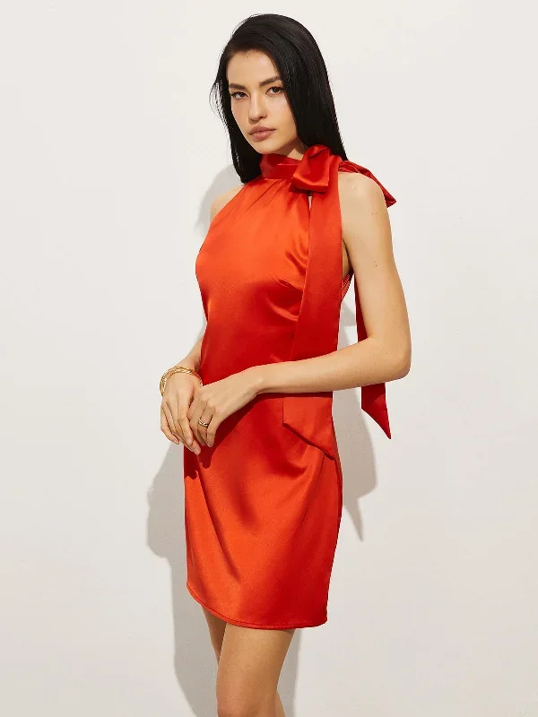 Satin Knotted Asymmetrical Dress