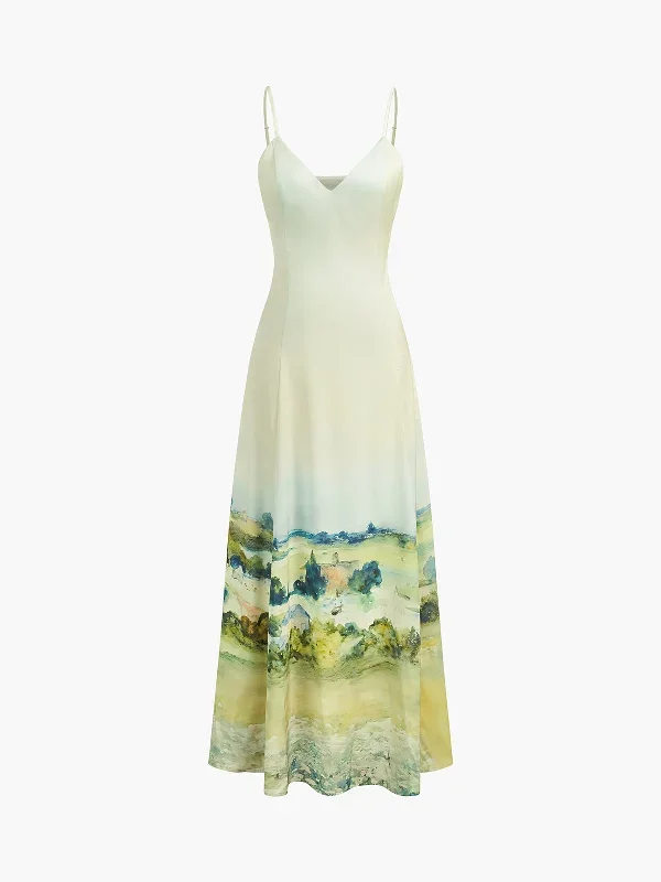 Satin Print V-Neck Cami Dress