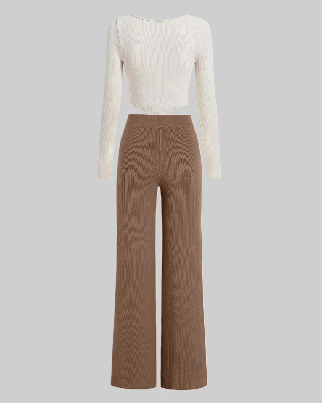 set-of-two-summer-trouser-in-brown-with-long-sleeve-crop-top