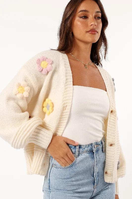 Sienna Flower Cardigan - Cream