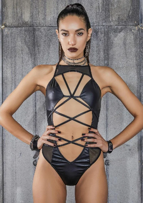 Snare Strappy Mesh Wrap Tie Bodysuit