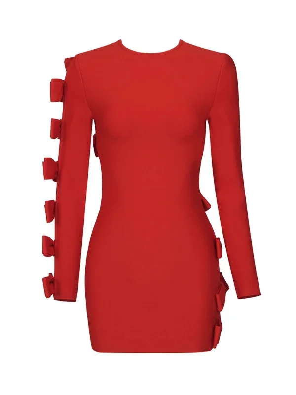 sunni-long-sleeve-bow-cutout-bandage-dress