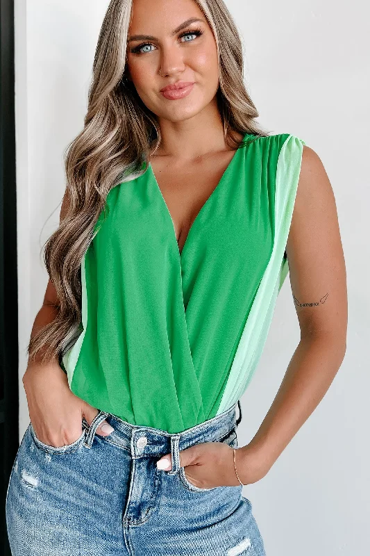 Adriel Colorblock Chiffon Bodysuit (Green/Light Green)