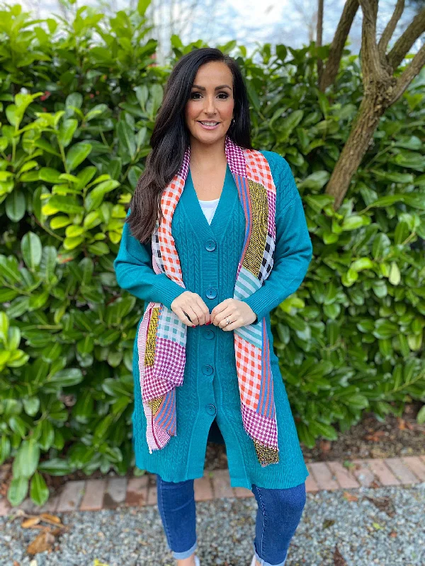 Teal Premium Cable Knit Cardigan Vicky