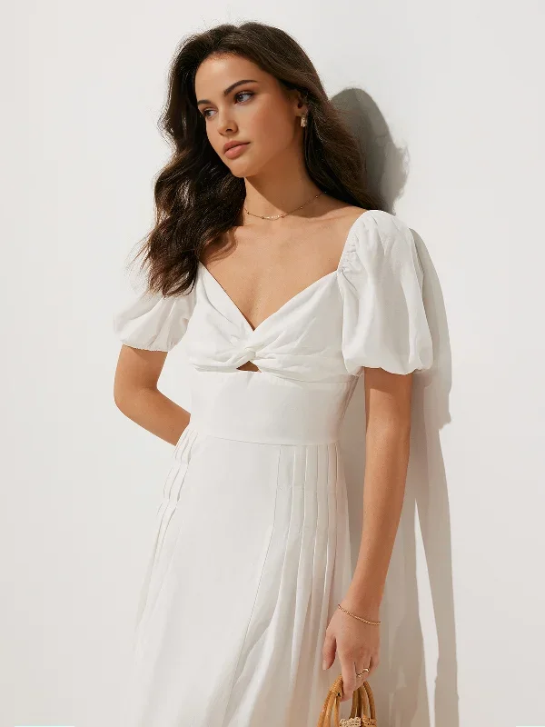 twist-detail-puff-sleeve-cutout-long-dress