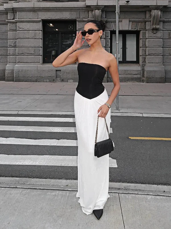 Two-Tone Backless Tube Long Dress