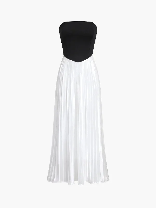 Two Tone Pleated Hem Tune Long Dress