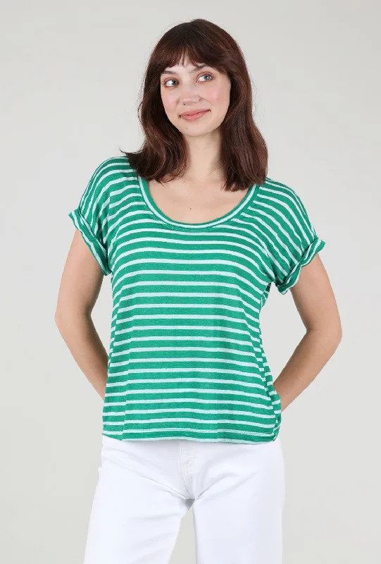 Open-Neck Baby Dolman Roll Cuff, Kelly Green/White