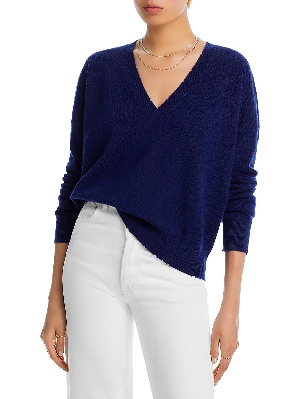 Womens Cashmere Ribbed Trim Pullover Sweater