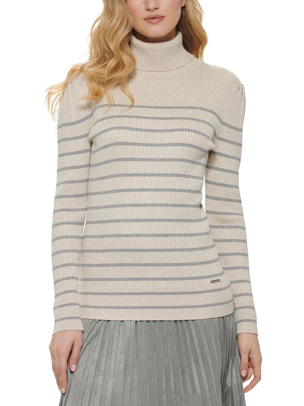 Womens Fall Stripe Mock Turtleneck Sweater