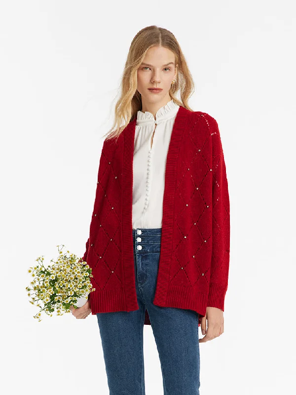 Wool Sequins Bead Knitted Women Cardigan